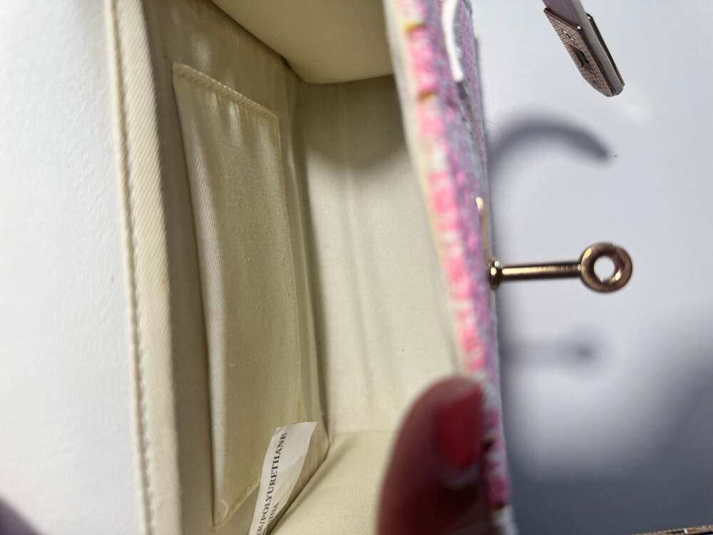 Pink and White Tweed Mini Top Handle Satchel Bag - Picture 5 of 6
